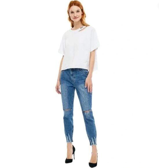 One x One Teaspoon Freebird High Rise Distressed Ankle Zip Medium‎ Wash Size 27 - Picture 1 of 10